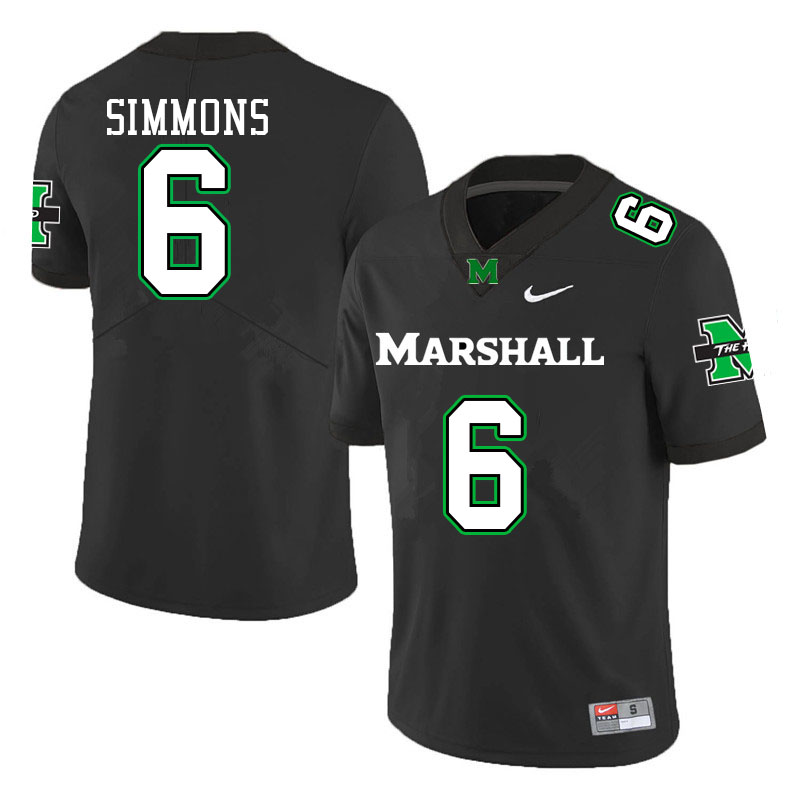 Men #6 Darryle Simmons Marshall Thundering Herd College Football Jerseys Stitched Sale-Black - Click Image to Close